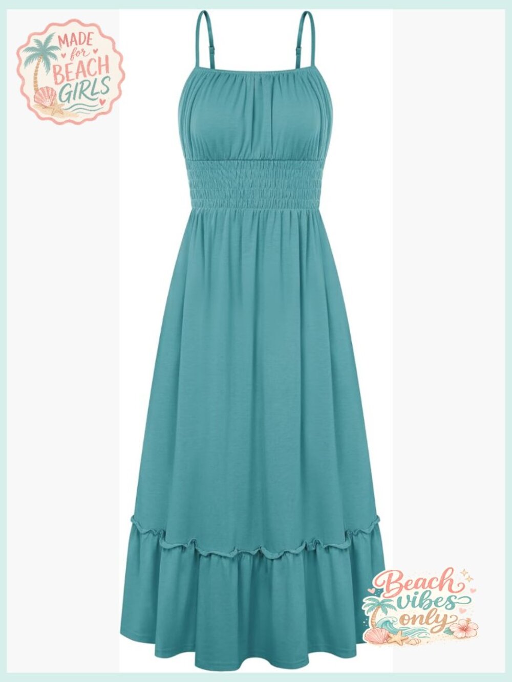 Smocked Ruched Bust Maxi Dress with Pockets Adjustable Straps